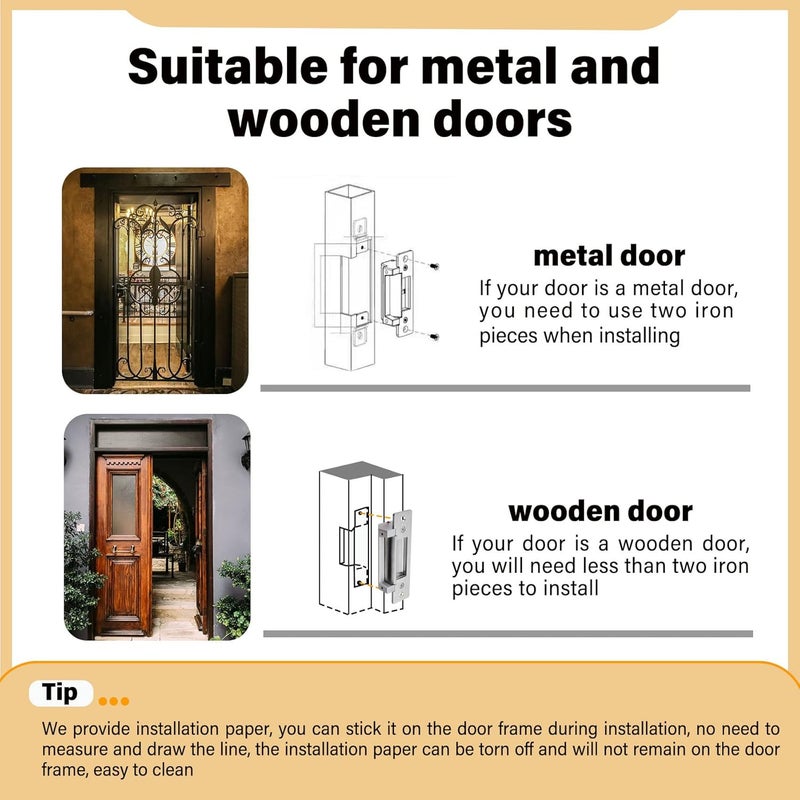 Pulaim Heavy Duty Electric Door Strike Lock，ANSI Standard Fail-Secure/Fail-Safe Electric Strike Lock for Door Access Control System,Cylindrical or Mortise Installation (Input Voltage 12VDC) - Image 2